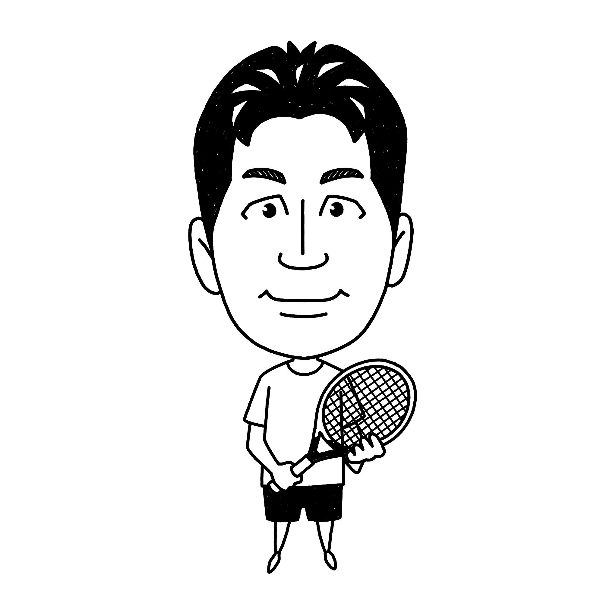 ラケットを持ったTennis-Coreコーチのイメージキャラクター
